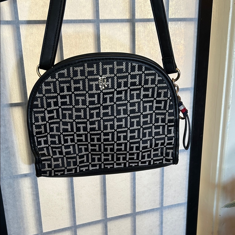 Tommy Hilfiger Black and White Shoulder Bag
